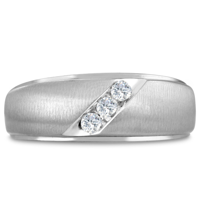 Men's 1/10 Carat Diamond Wedding Band in White Gold, -K, I1-I2, 8.47mm Wide by SuperJeweler