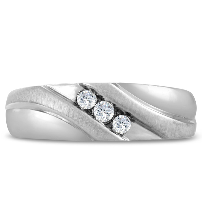 Men's 1/10 Carat Diamond Wedding Band in White Gold, -K, I1-I2, 7.09mm Wide by SuperJeweler