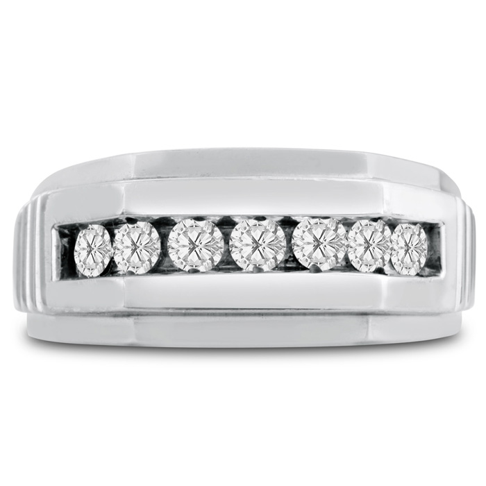 Men's 1/2 Carat Diamond Wedding Band in 14K White Gold, G-H Color, , 9.91mm Wide by SuperJeweler