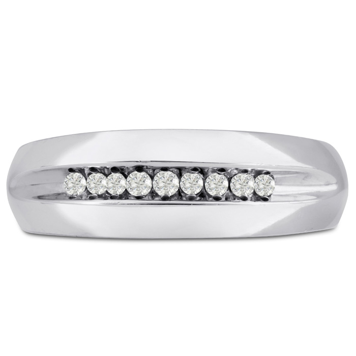 Men's 1/4 Carat Diamond Wedding Band in 14K White Gold, -K, I1-I2, 7.38mm Wide by SuperJeweler