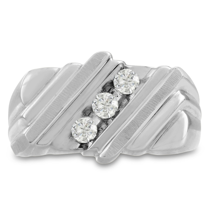 Men's 1/2 Carat Diamond Wedding Band in 14K White Gold, G-H Color, , 12.16mm Wide by SuperJeweler