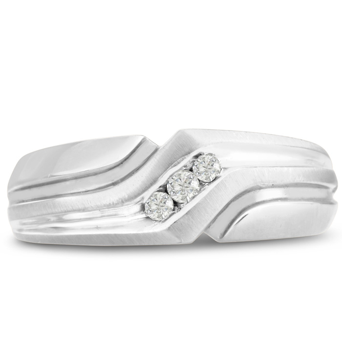 Men's 1/10 Carat Diamond Wedding Band in 14K White Gold, -K, I1-I2, 7.53mm Wide by SuperJeweler