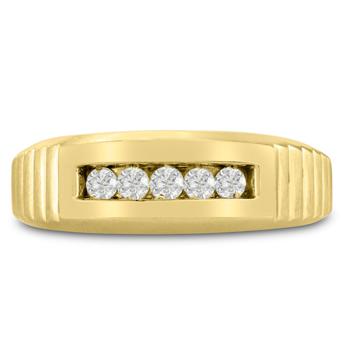 Men's 1/4 Carat Diamond Wedding Band in 14K Yellow Gold, G-H Color, , 7.42mm Wide by SuperJeweler