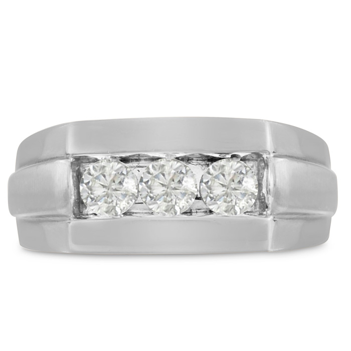 Men's 3/4 Carat Diamond Wedding Band in White Gold, -K, I1-I2, 9.57mm Wide by SuperJeweler