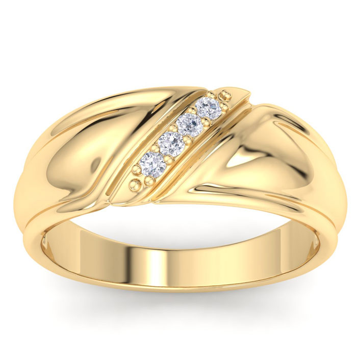 Men's 1/10 Carat Diamond Wedding Band in Yellow Gold, -K, I1-I2, 8.41mm Wide by SuperJeweler