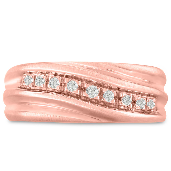 Men's 1/10 Carat Diamond Wedding Band in Rose Gold, -K, I1-I2, 8.63mm Wide by SuperJeweler