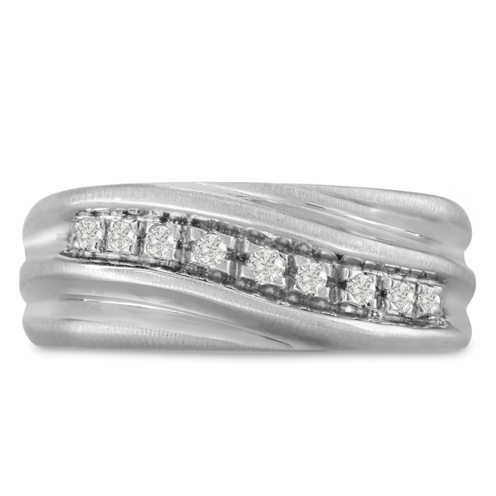 Men's 1/10 Carat Diamond Wedding Band in 14K White Gold, -K, I1-I2, 8.63mm Wide by SuperJeweler