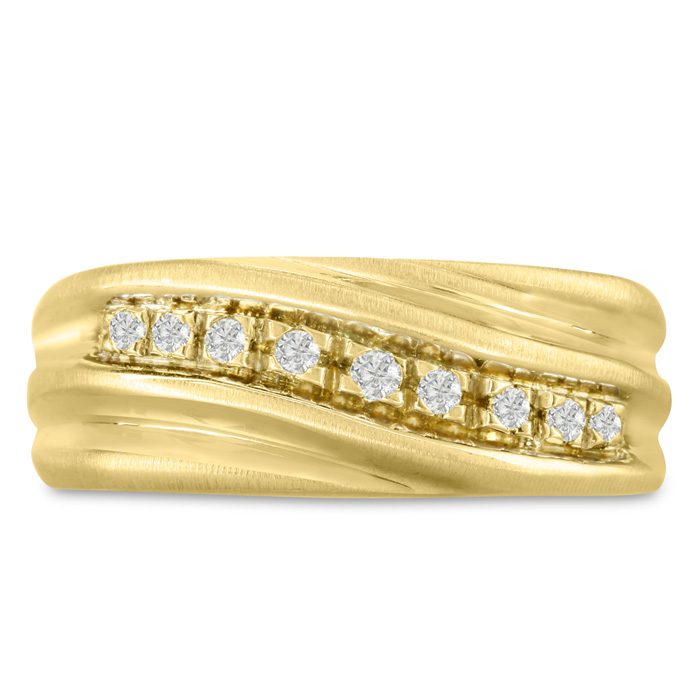 Men's 1/10 Carat Diamond Wedding Band in 14K Yellow Gold (I-J, I1-I2), 8.63mm Wide by SuperJeweler