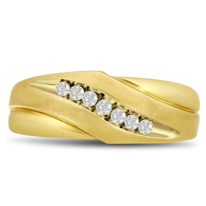 Men's 1/10 Carat Diamond Wedding Band in Yellow Gold, -K, I1-I2, 8.0mm Wide by SuperJeweler