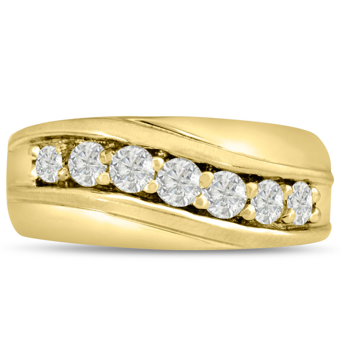 Men's 1 Carat Diamond Wedding Band in Yellow Gold, -K, I1-I2, 9.88mm Wide by SuperJeweler