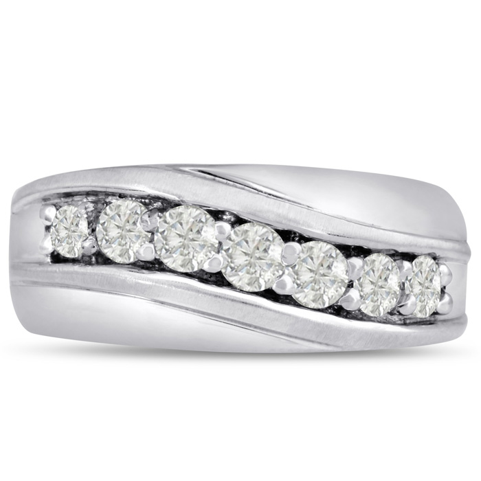 Men's 1 Carat 7 Diamond Wedding Band in 14K White Gold (  I1-I2) 