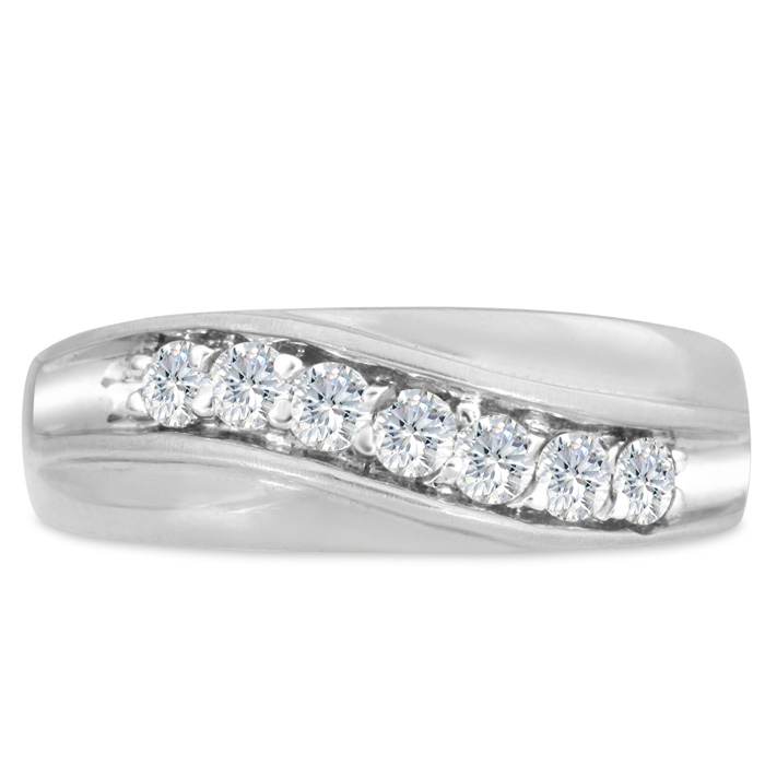 Men's 1/2 Carat Diamond Wedding Band in 14K White Gold, -K, I1-I2, 7.63mm Wide by SuperJeweler