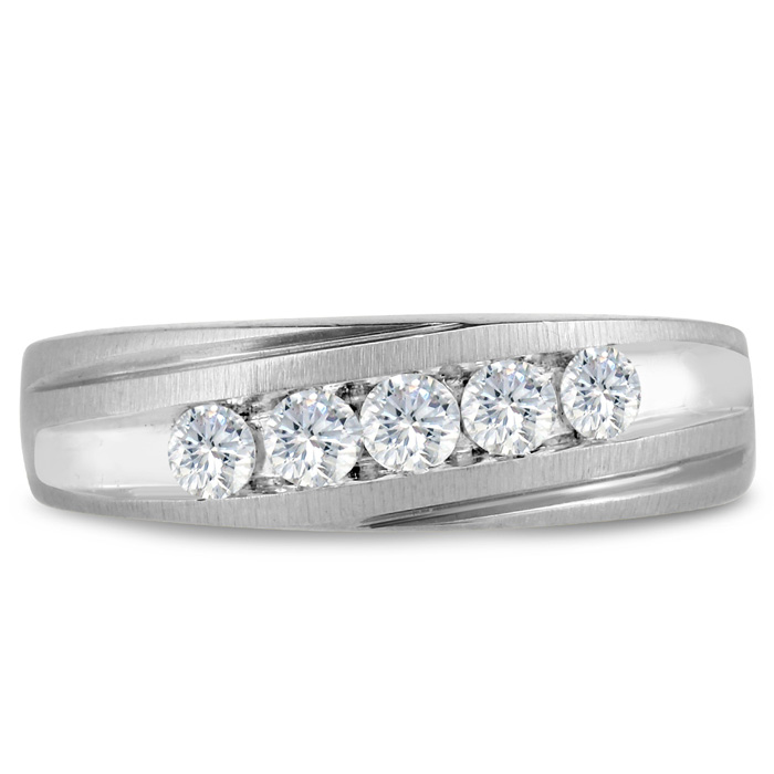 Men's 1/2 Carat Diamond Wedding Band in 14K White Gold, G-H Color, , 6.67mm Wide by SuperJeweler