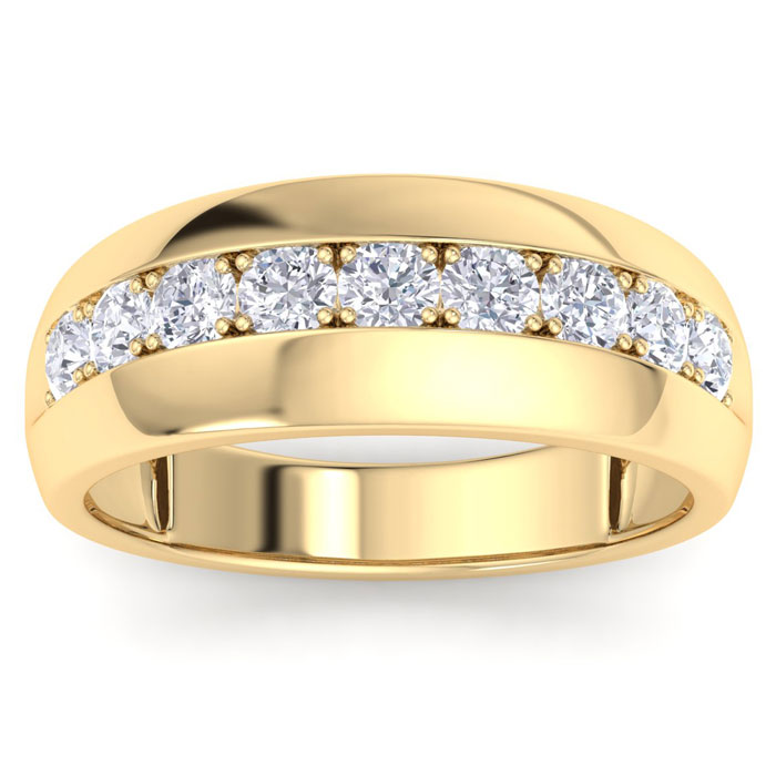 Men's 1 Carat Diamond Wedding Band in Yellow Gold, -K, I1-I2, 8.42mm Wide by SuperJeweler