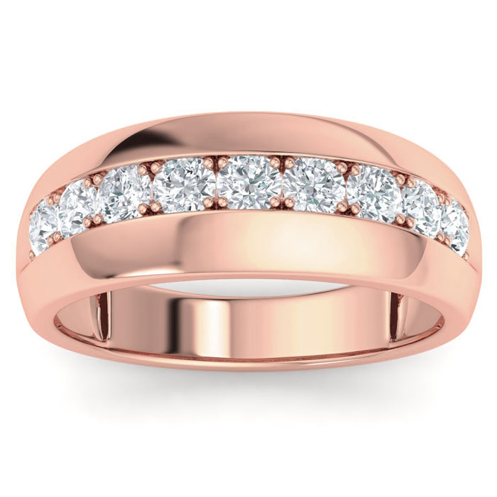 Men's 1 Carat Diamond Wedding Band in 14K Rose Gold, G-H Color, , 8.42mm Wide by SuperJeweler