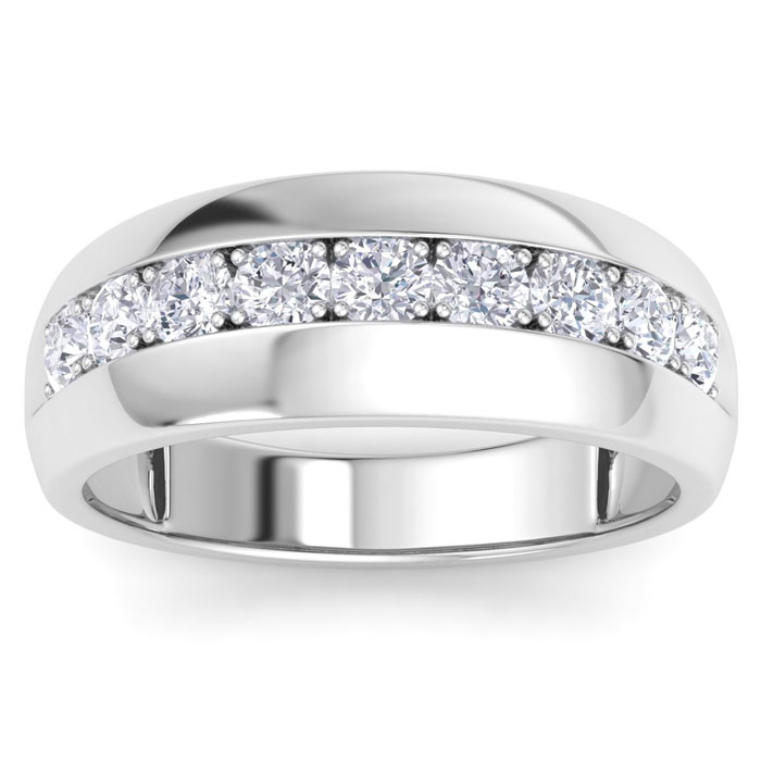 Men's 1 Carat Diamond Wedding Band in 14K White Gold, -K, I1-I2, 8.42mm Wide by SuperJeweler