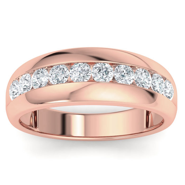 Men's 1 Carat Diamond Wedding Band in Rose Gold, -K, I1-I2, 8.66mm Wide by SuperJeweler