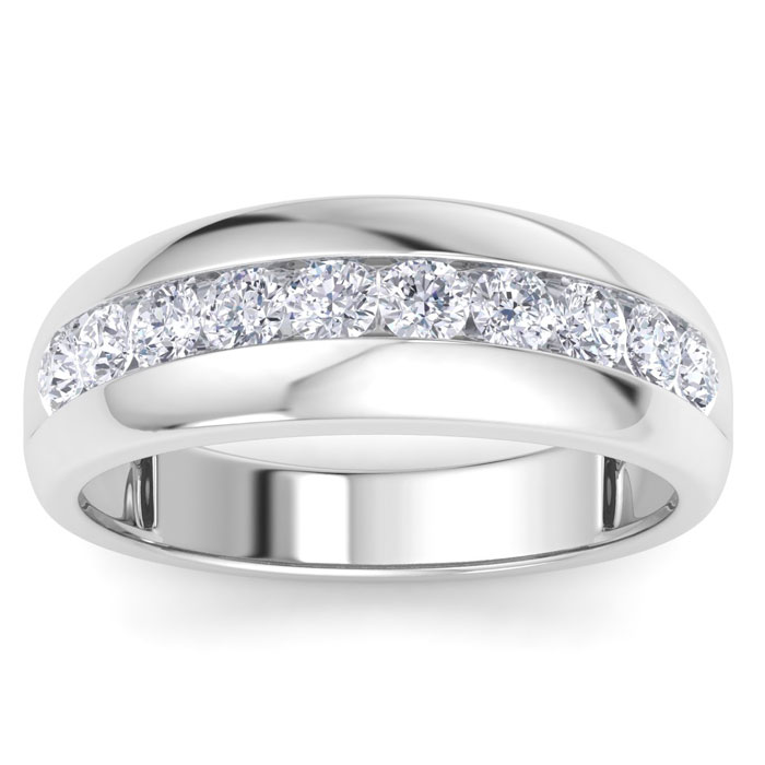 Men's 1 Carat Diamond Wedding Band in White Gold, -K, I1-I2, 8.66mm Wide by SuperJeweler
