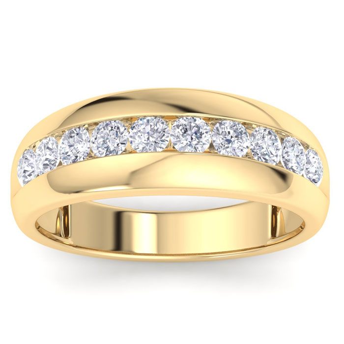 Men's 1 Carat Diamond Wedding Band in 14K Yellow Gold, -K, I1-I2, 8.66mm Wide by SuperJeweler