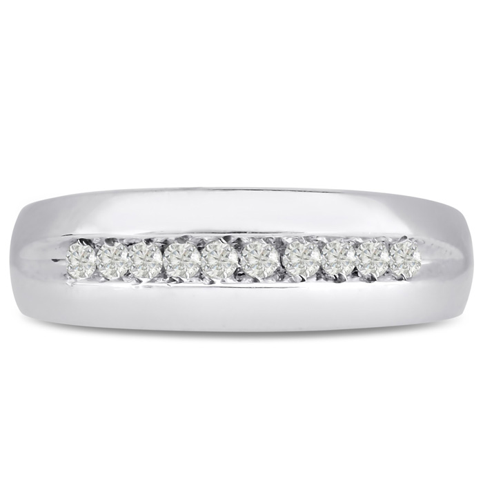 Men's 1/4 Carat Diamond Wedding Band in White Gold, G-H Color, , 6.93mm Wide by SuperJeweler