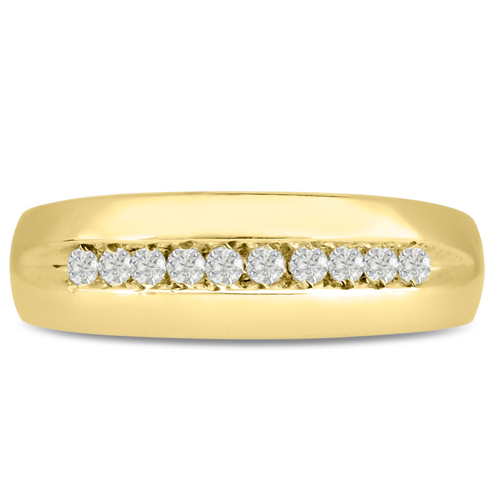 Men's 1/4 Carat Diamond Wedding Band in 14K Yellow Gold, G-H Color, , 6.93mm Wide by SuperJeweler