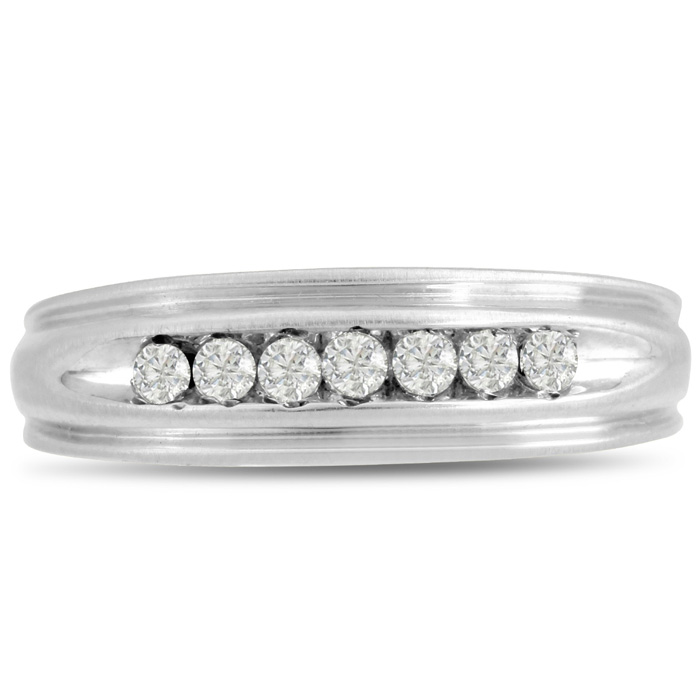 Men's 1/4 Carat Diamond Wedding Band in 14K White Gold, -K, I1-I2, 6.72mm Wide by SuperJeweler