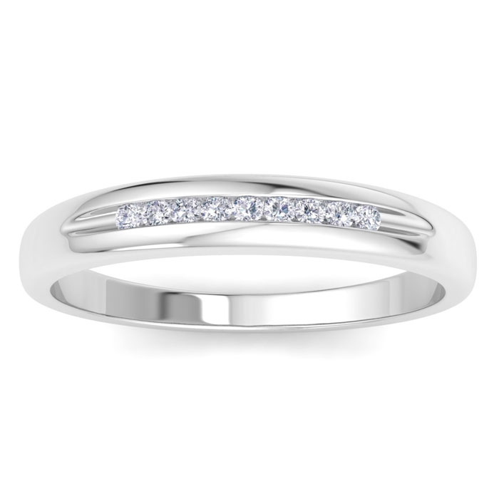 Men's 1/10 Carat Diamond Wedding Band in White Gold, -K, I1-I2, 4.36mm Wide by SuperJeweler