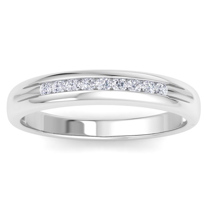 Men's 1/5 Carat Diamond Wedding Band in White Gold, -K, I1-I2, 5.31mm Wide by SuperJeweler