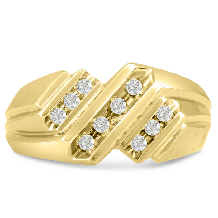Men's 1/3 Carat Diamond Wedding Band in Yellow Gold, -K, I1-I2, 9.47mm Wide by SuperJeweler