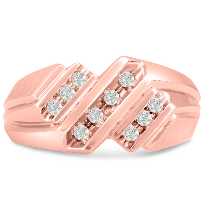 Men's 1/3 Carat Diamond Wedding Band in 14K Rose Gold, -K, I1-I2, 9.47mm Wide by SuperJeweler