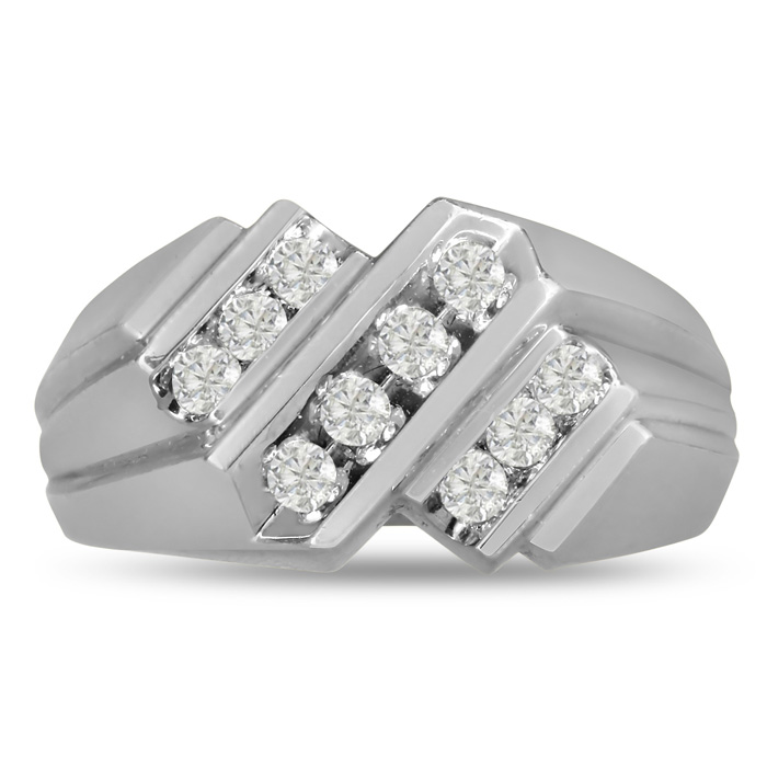 Men's 1/2 Carat Diamond Wedding Band in White Gold, -K, I1-I2, 8.83mm Wide by SuperJeweler