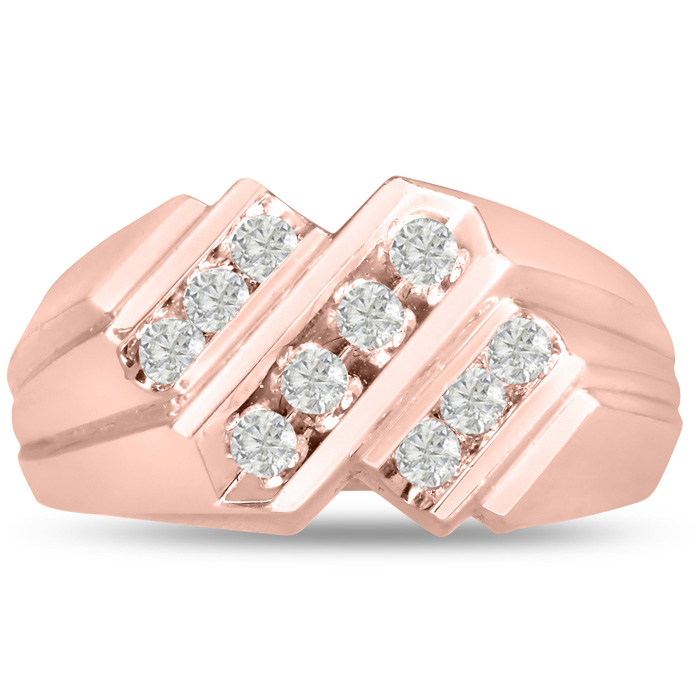 Men's 1/2 Carat Diamond Wedding Band in 14K Rose Gold, G-H Color, , 8.83mm Wide by SuperJeweler