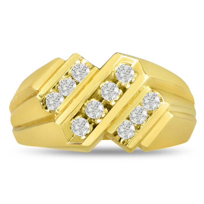 Men's 1/2 Carat Diamond Wedding Band in 14K Yellow Gold, G-H Color, , 8.83mm Wide by SuperJeweler