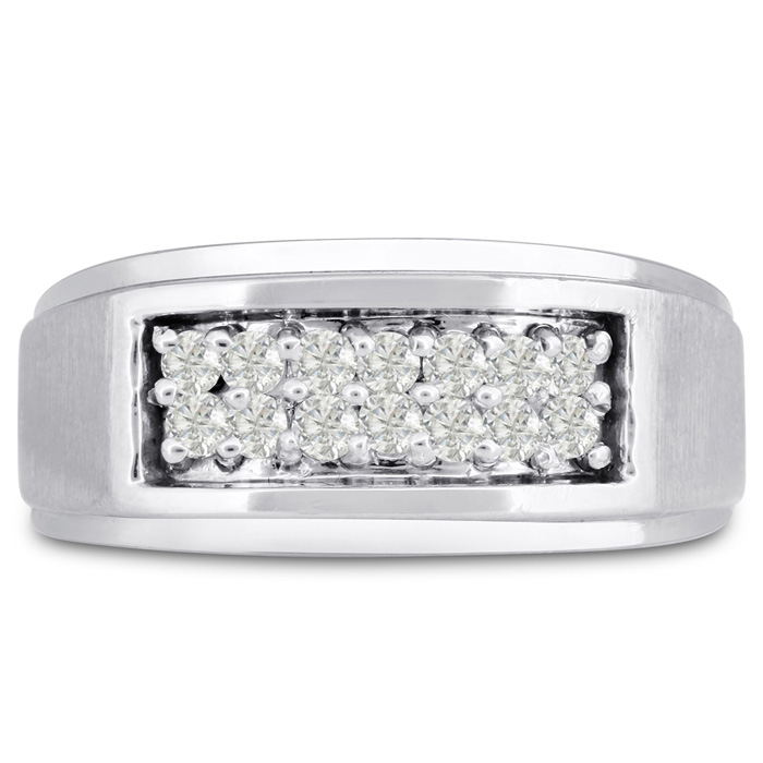 Men's 1/2 Carat Diamond Wedding Band in 14K White Gold, G-H Color, , 9.81mm Wide by SuperJeweler