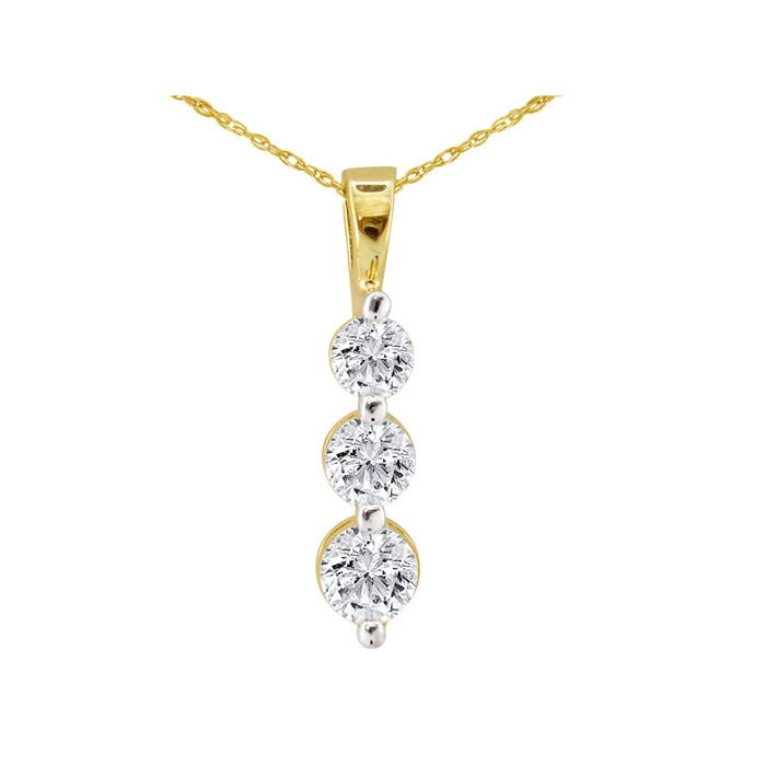 1/8 Carat Three Diamond Drop Style Diamond Pendant Necklace in Yellow Gold, , 18 Inch Chain by SuperJeweler