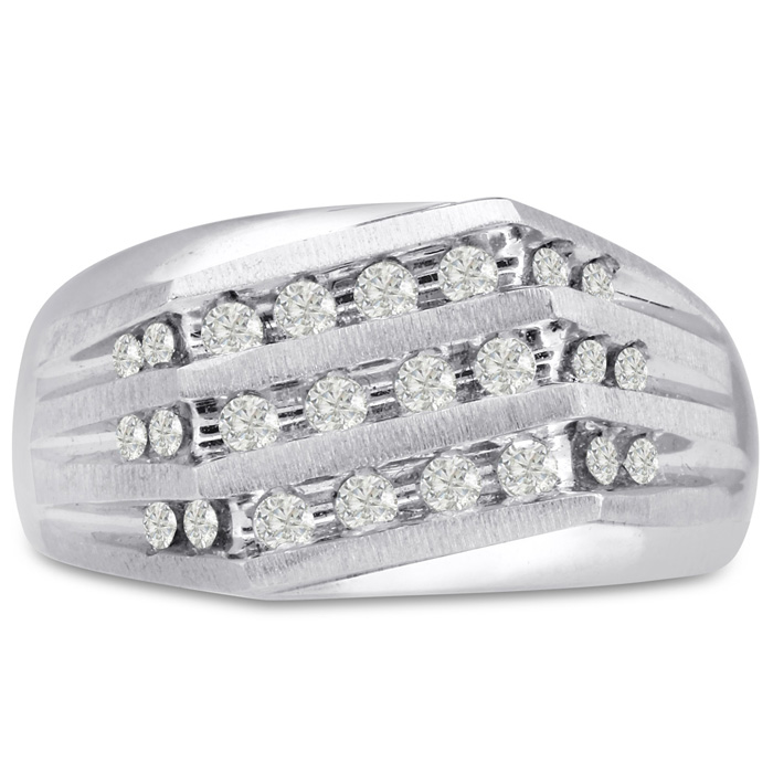 Men's 1/2 Carat Diamond Wedding Band in White Gold, -K, I1-I2, 11.48mm Wide by SuperJeweler