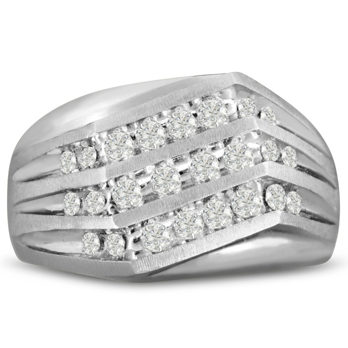 Men's 1 Carat Diamond Wedding Band in White Gold, -K, I1-I2, 13.64mm Wide by SuperJeweler