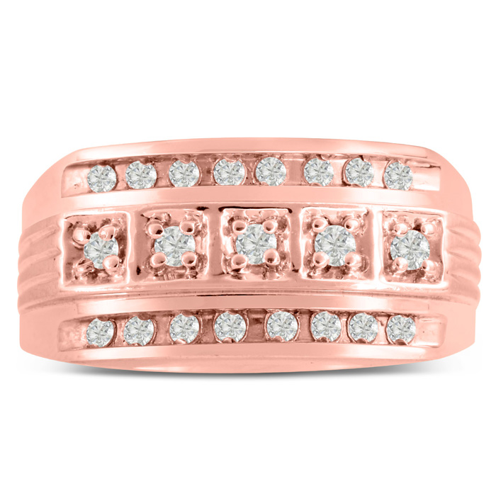 Men's 4/10 Carat Diamond Wedding Band in 14K Rose Gold, G-H Color, , 11.03mm Wide by SuperJeweler