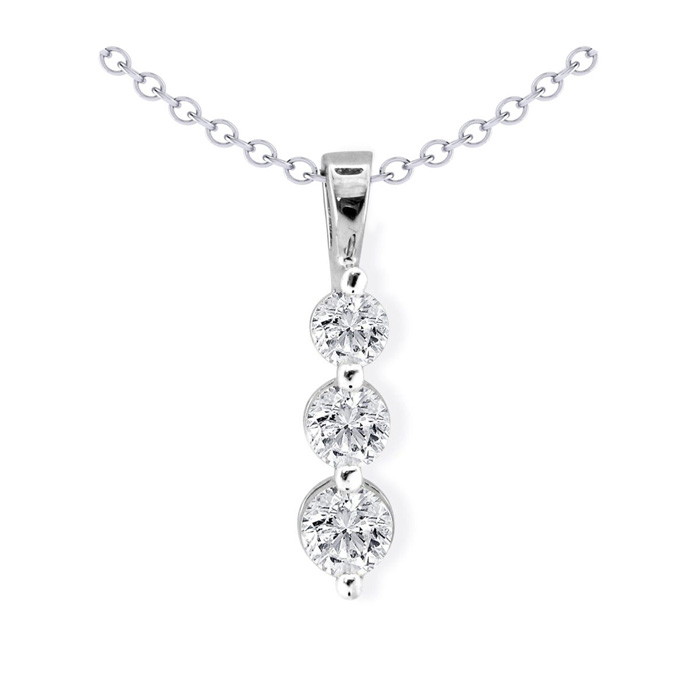 1/4 Carat Three Diamond Drop Style Diamond Pendant Necklace in White Gold, , 18 Inch Chain by SuperJeweler