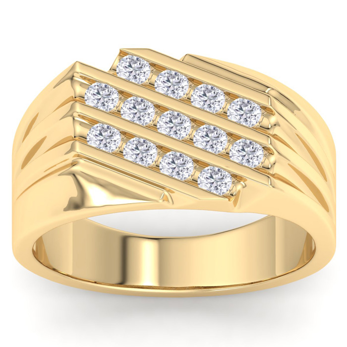Men's 1/2 Carat Diamond Wedding Band in Yellow Gold, -K, I1-I2, 11.87mm Wide by SuperJeweler