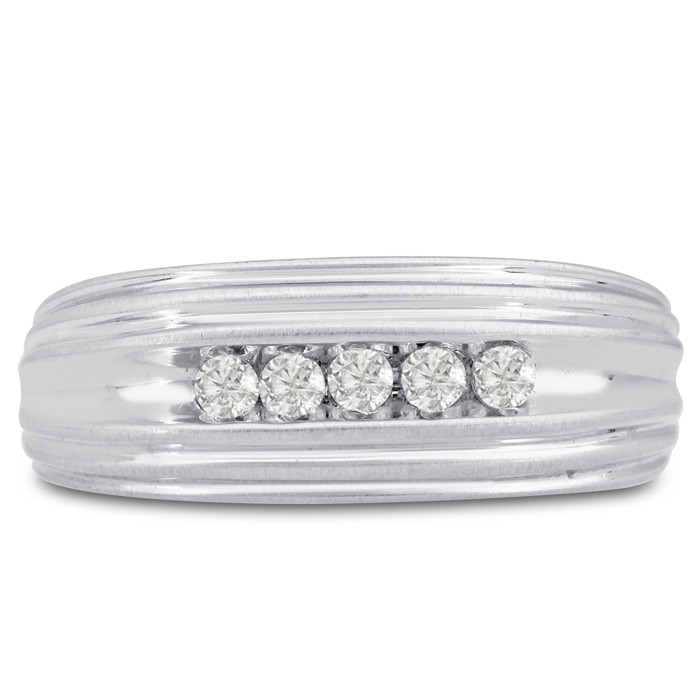 Men's 1/4 Carat Diamond Wedding Band in White Gold, -K, I1-I2, 8.36mm Wide by SuperJeweler