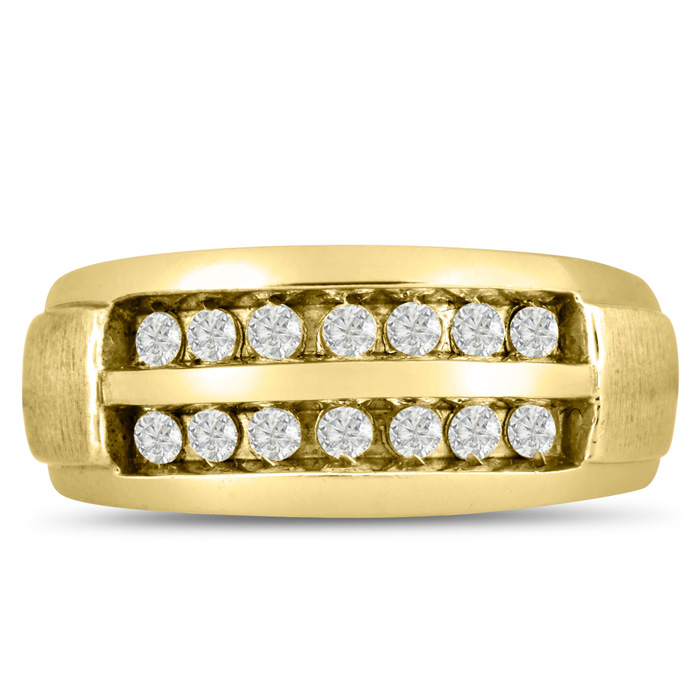 Men's 1/2 Carat Diamond Wedding Band in Yellow Gold, -K, I1-I2, 9.44mm Wide by SuperJeweler