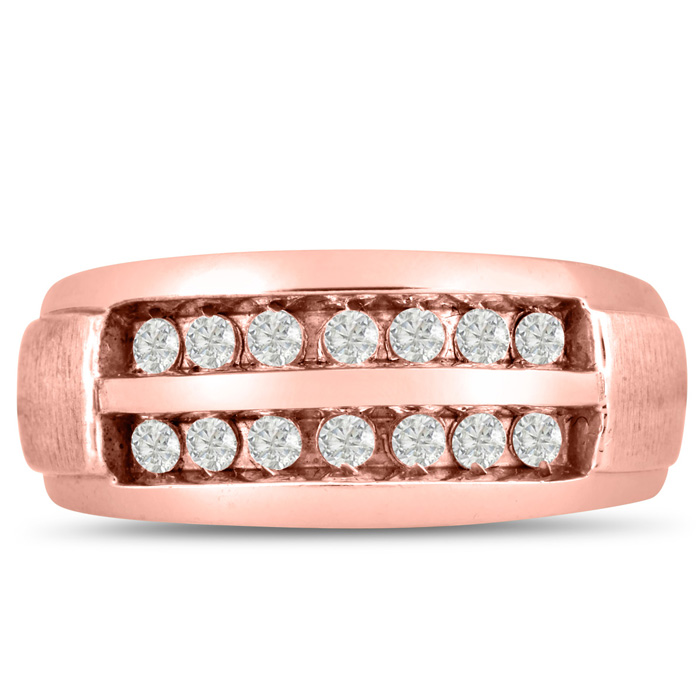 Men's 1/2 Carat Diamond Wedding Band in 14K Rose Gold, G-H Color, , 9.44mm Wide by SuperJeweler