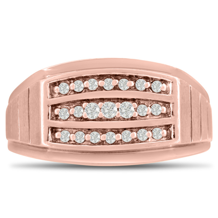 Men's 1/4 Carat Diamond Wedding Band in Rose Gold, -K, I1-I2, 11.24mm Wide by SuperJeweler