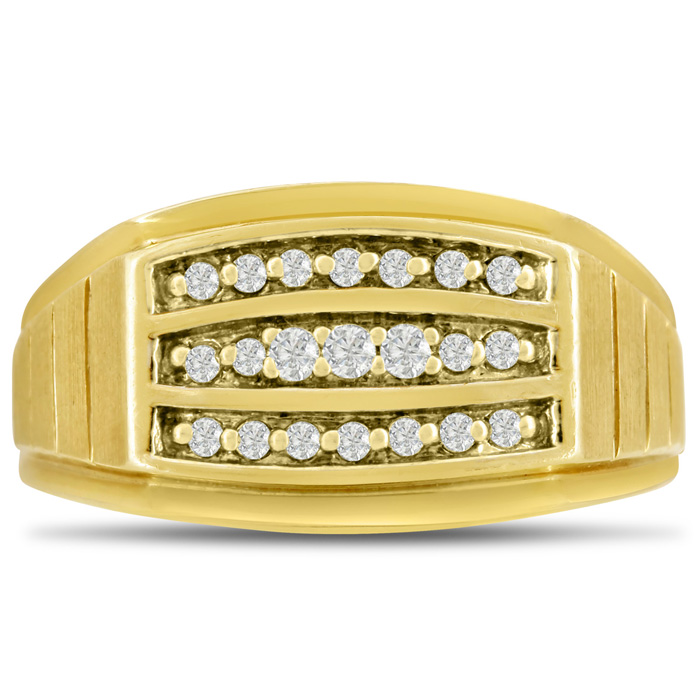 Men's 1/4 Carat Diamond Wedding Band in Yellow Gold, -K, I1-I2, 11.24mm Wide by SuperJeweler