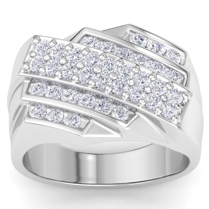 Men's 1 Carat Diamond Wedding Band in White Gold, -K, I1-I2, 13.85mm Wide by SuperJeweler