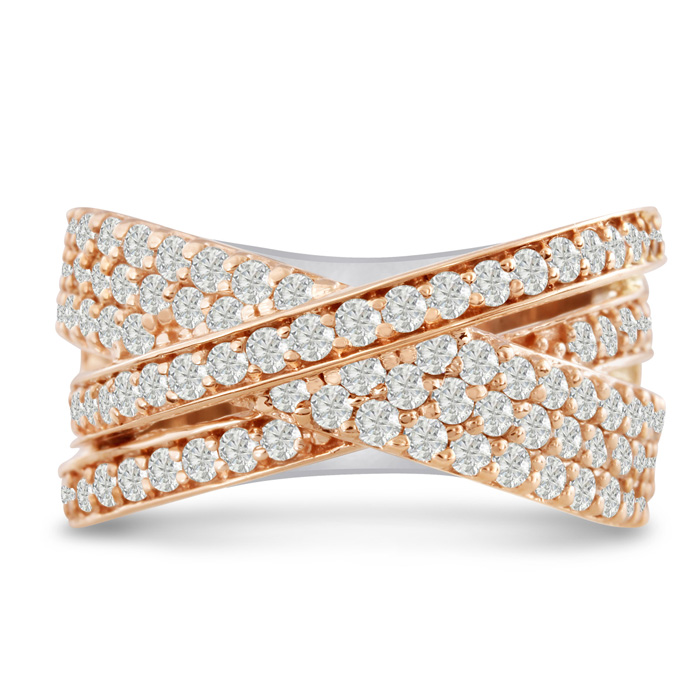 1 3/4 Carat Five Row Criss Cross 170 Diamond Ring in 14K Two-Tone Rose & White Gold by SuperJeweler