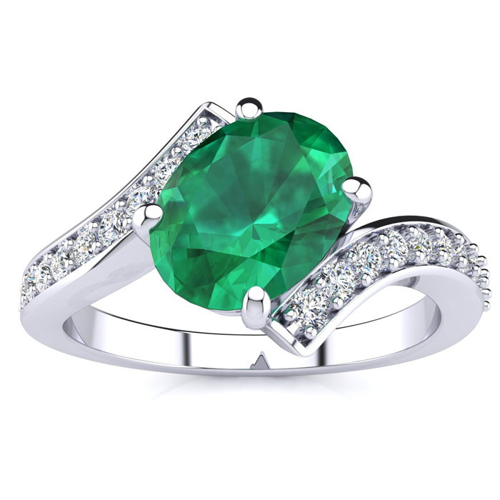 1 1/5 Carat Oval Emerald Cut & Diamond Ring in 14K White Gold, G/H Color by SuperJeweler