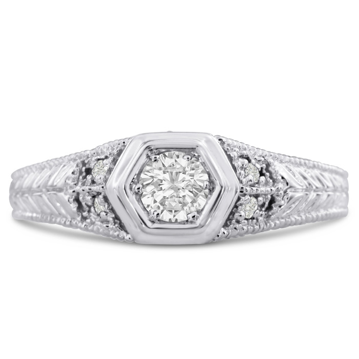 Antique 1/3 Carat Diamond Engagement Ring in 14K White Gold (, SI2-I1) by SuperJeweler