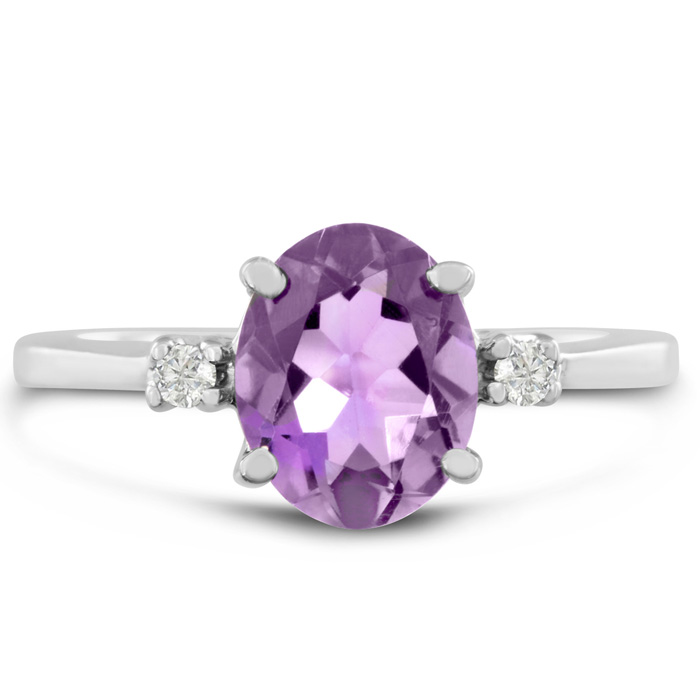 1 3/4 Carat Oval Amethyst & Diamond Ring in 14K White Gold, G/H Color by SuperJeweler